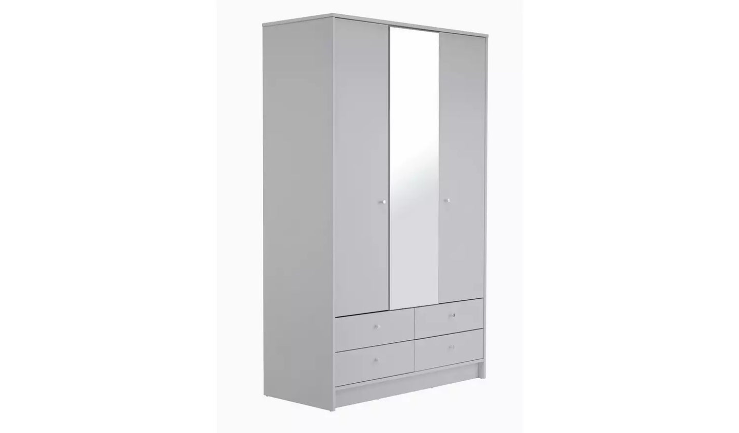 Assembled Malibu 3 Door 4 Drawer Mirror Wardrobe - Grey